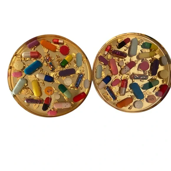 Gold Leaf Resin Pill Pharmaceutical Coasters Set 2-Coasters Dopamine Decor gift - Picture 4 of 8